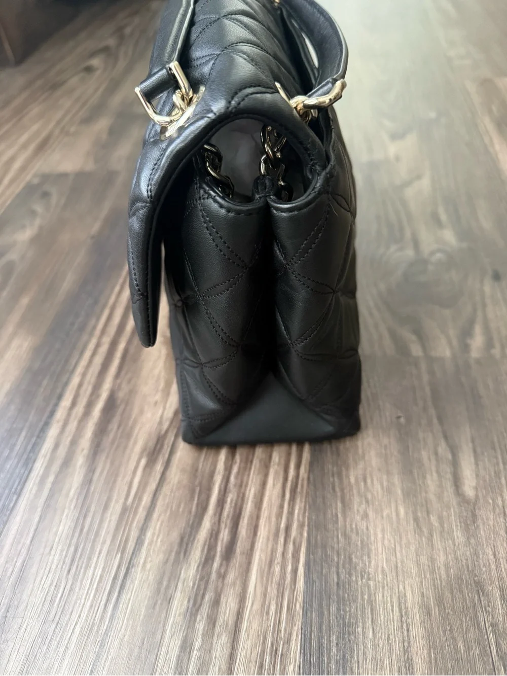 Kate Spade Leather Quilted Black Flap Chain Strap Handbag